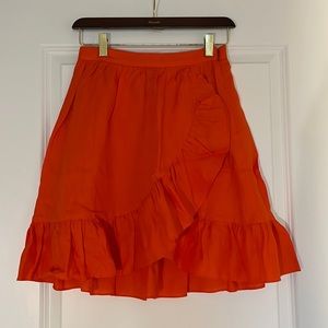 NWOT JCREW linen ruffle faux wrap skirt orange 00
